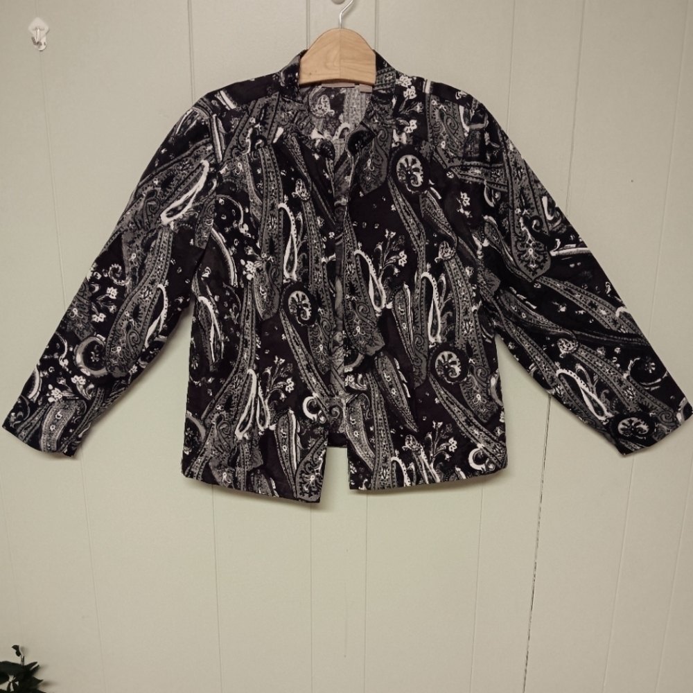 NWT CHICO'S SZ 3 TURKISH TAPESTRY CELESTE BLAZER JACKET Purple gray teal